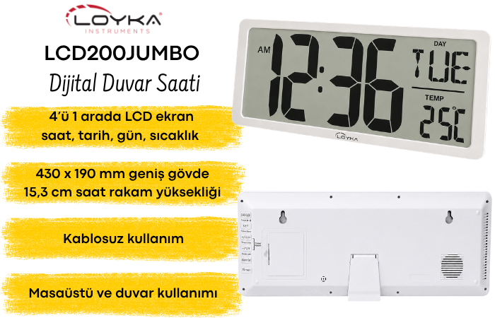 Loyka LCD200JUMBO Büyük Ekranlı Dijital Duvar Saati Özellikleri