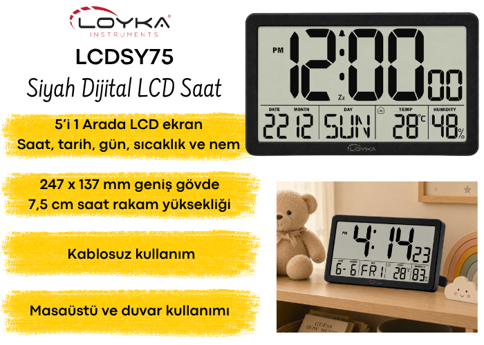 Loyka LCDSY75 Siyah Dijital LCD Saat Özellikleri 