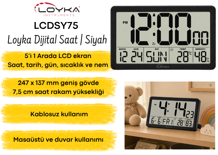 Loyka LCDSY75 Siyah Dijital LCD Saat Özellikleri 
