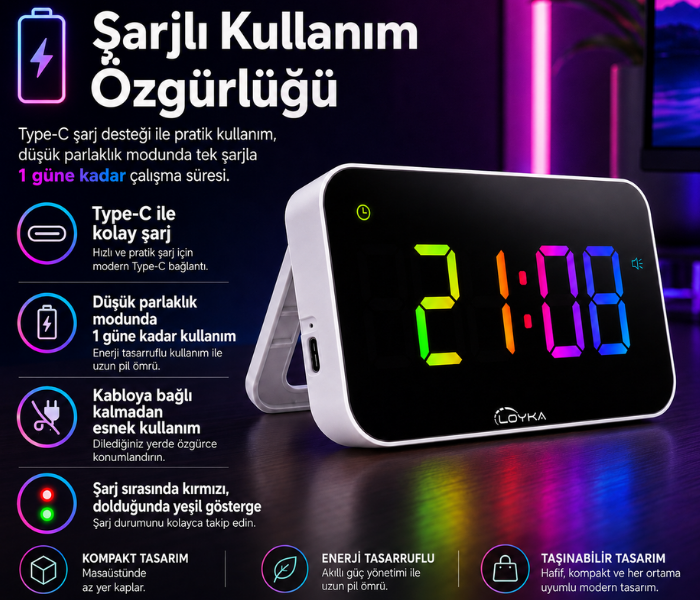 RGB renkli dijital saat