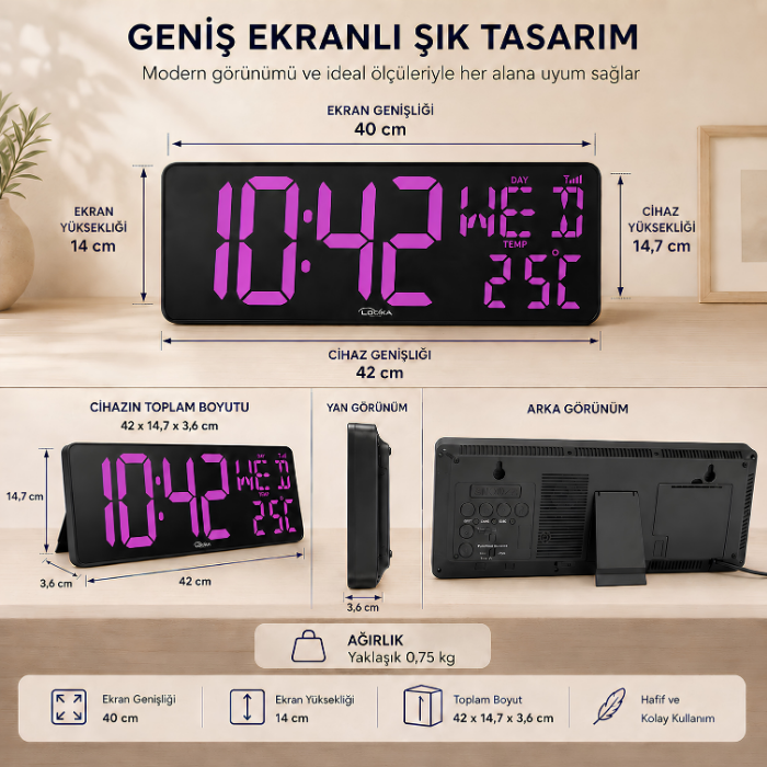 WİFİ150 RGB Renkli Büyük Ekranlı Dijital Duvar Saati Boyutları