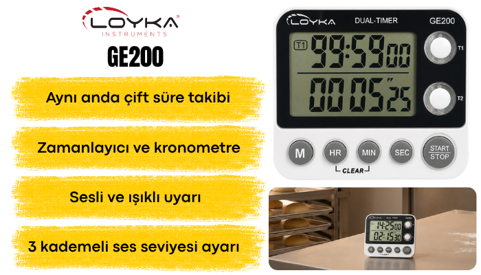 Loyka GE200 Çift Ekranlı Dijital Zamanlayıcı ve Kronometre Özellikleri