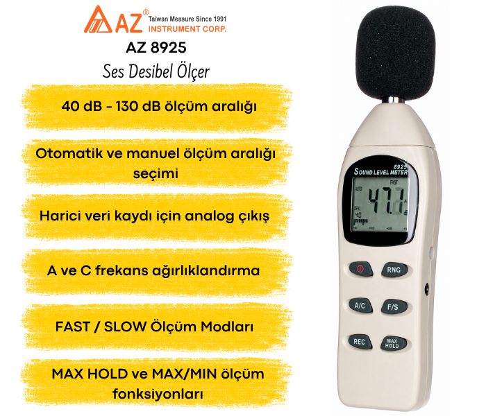 AZ 8925 Dijital Ses Ölçüm Cihazı Özellikleri