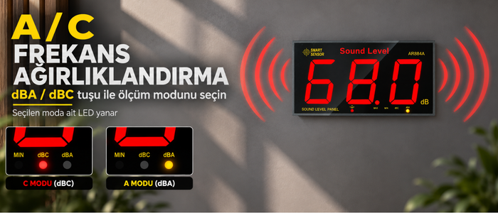 Smart Sensor AR884A  ses ölçer A/C frekans ağırlıklandırma özelliği