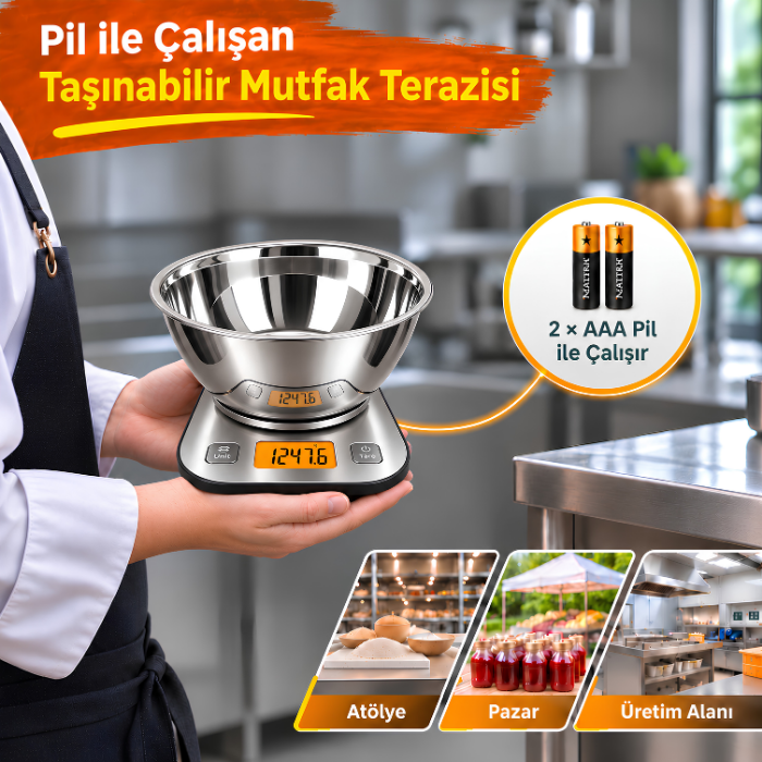 gp3-5000 pil ile çalışan taşınabilir mutfak terazisi