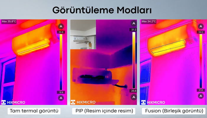  HIKMICRO Mini2Plus V2 iOS ve Android Uyumlu Mobil Termal Kamera Görüntüleme Modları