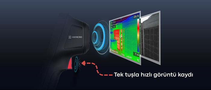   HIKMICRO Eco-V modelinde, aktif olarak kullanılan görüntü modunda (Termal, Görsel veya Fusion) tek tuşla hızlı fotoğraf kaydı yapılabilir. Cihaz, seçili moddaki görüntüyü anında kaydederek saha incelemelerinde pratik ve akıcı bir kullanım sunar.