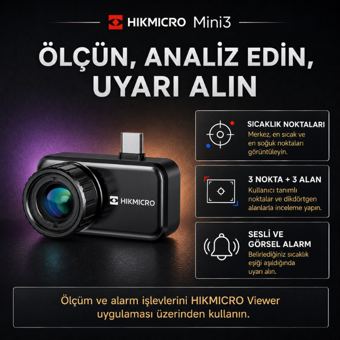HIKMICRO Mini3 sıcaklık noktaları, ölçüm alanları ve alarm özellikleri