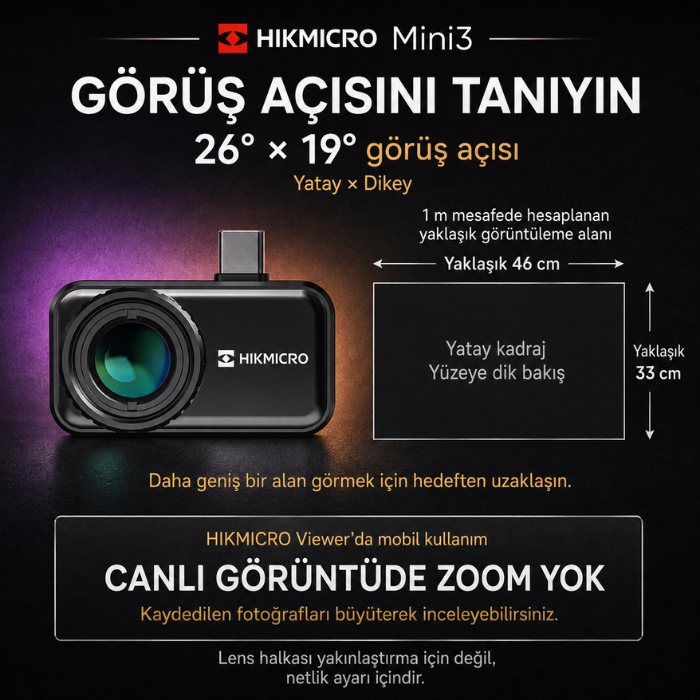 HIKMICRO Mini3 26 x 19 derece görüş açısı