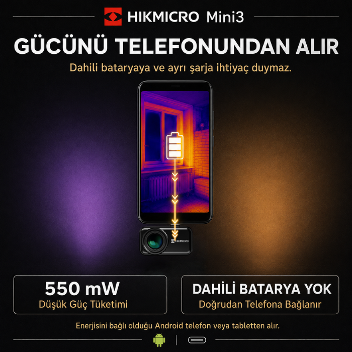 HIKMICRO Mini3 telefondan güç alan pilsiz termal kamera