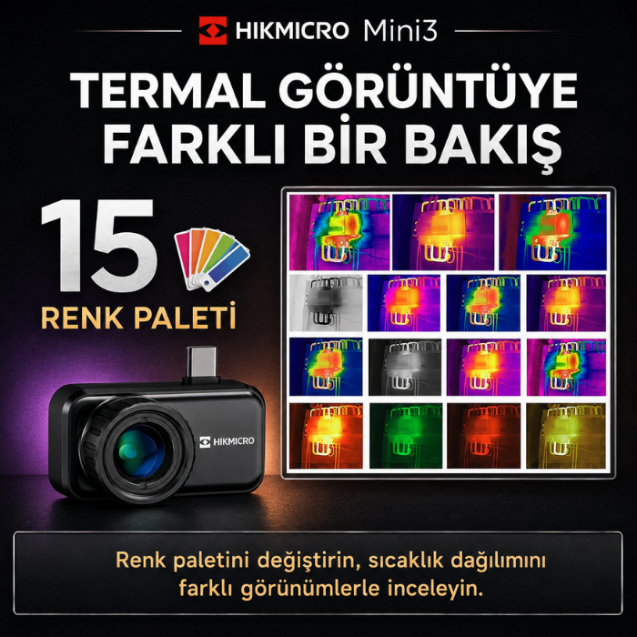 HIKMICRO Mini3 15 farklı termal renk paleti