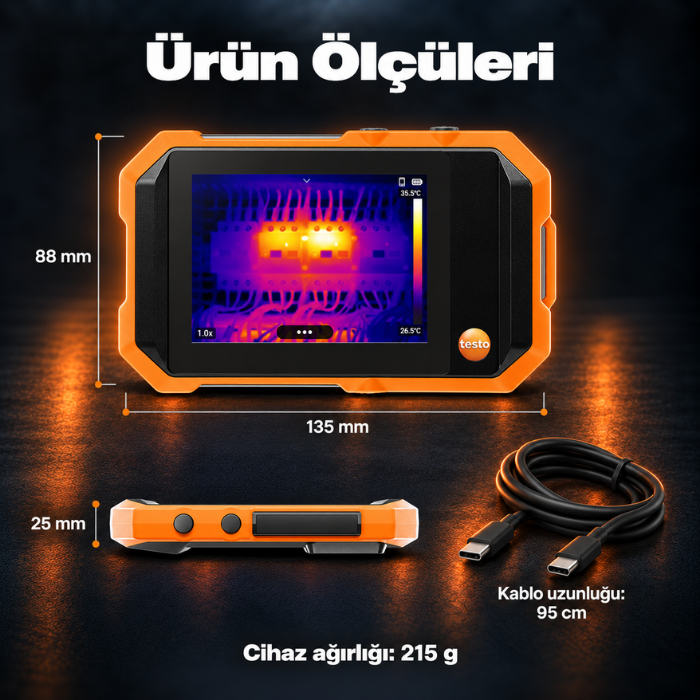 Testo 862-1 cep tipi termal kameranın ölçüleri