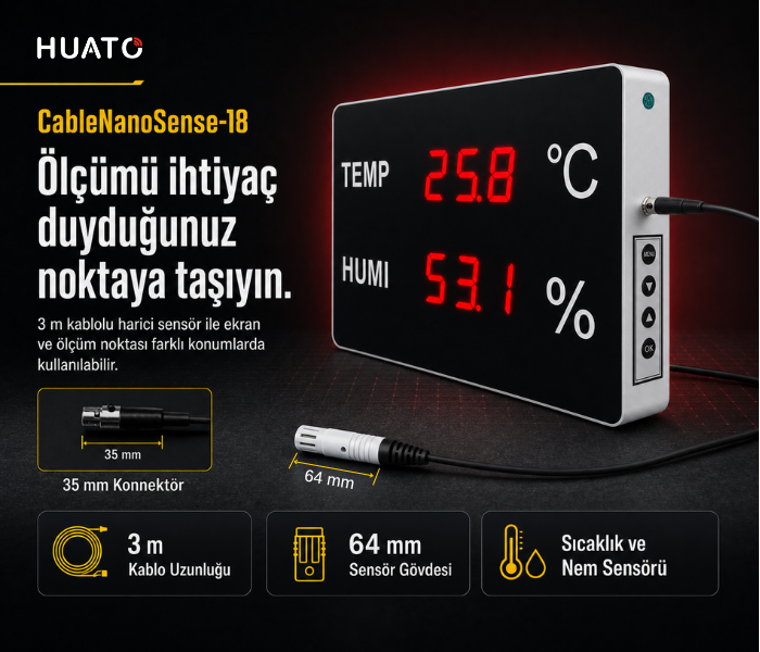 Huato CableNanoSense-18 3 metre kablolu harici sensör ölçüleri