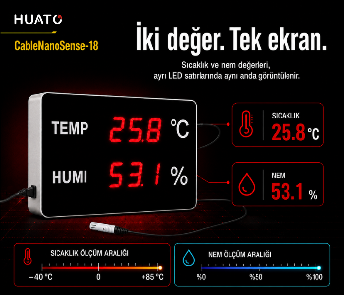 Huato CableNanoSense-18 sıcaklık ve nem ölçüm aralıkları