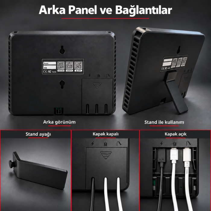 Elitech DR-230 THDE arka paneli, masaüstü standı ve bağlantı girişleri