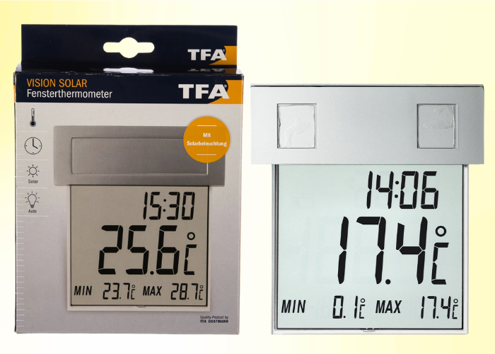 TFA 30.1035 ‘Vision Solar’ Işıklı Dış Pencere Termometresi Kutu İçeriği