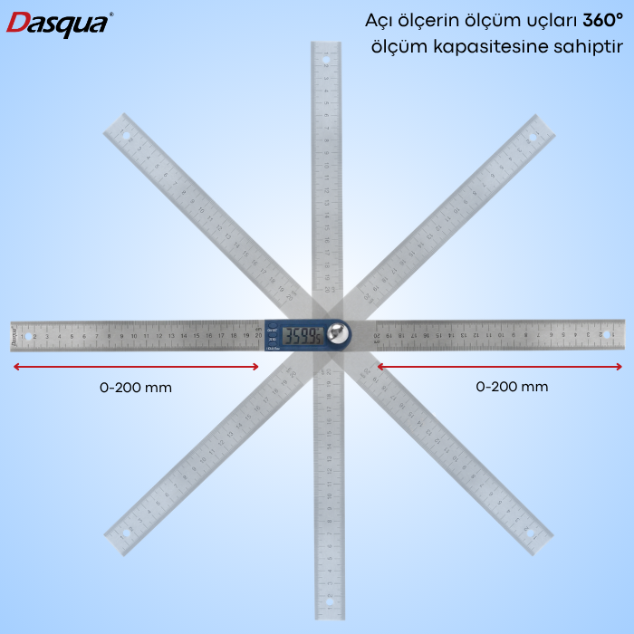 Dasqua 1022-0200 Açı Ölçer,  0° ile 360° arasında tam açı ölçümü