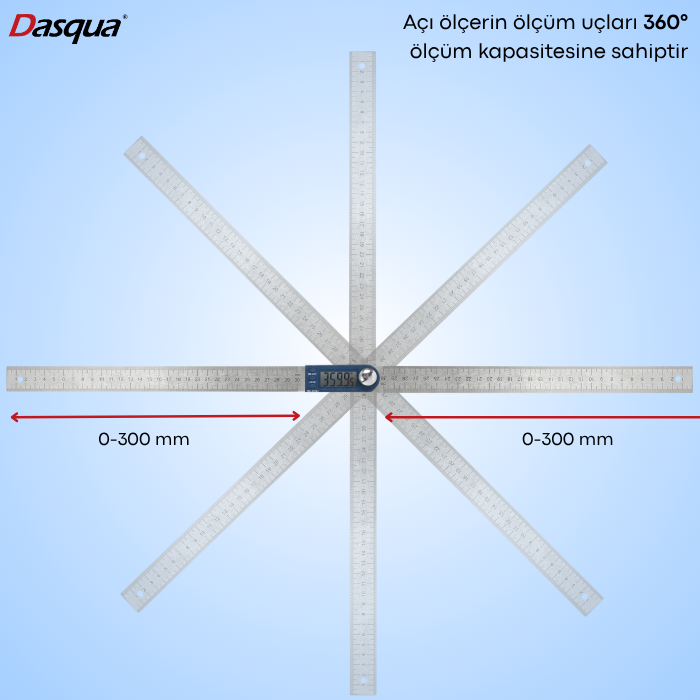 Dasqua 1022-0300 Açı Ölçer,  0° ile 360° arasında tam açı ölçümü