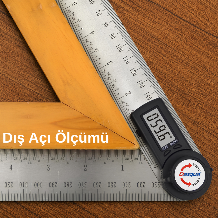 Dasqua 1022-4200 dijital açı ölçer ile dış açı ölçümü