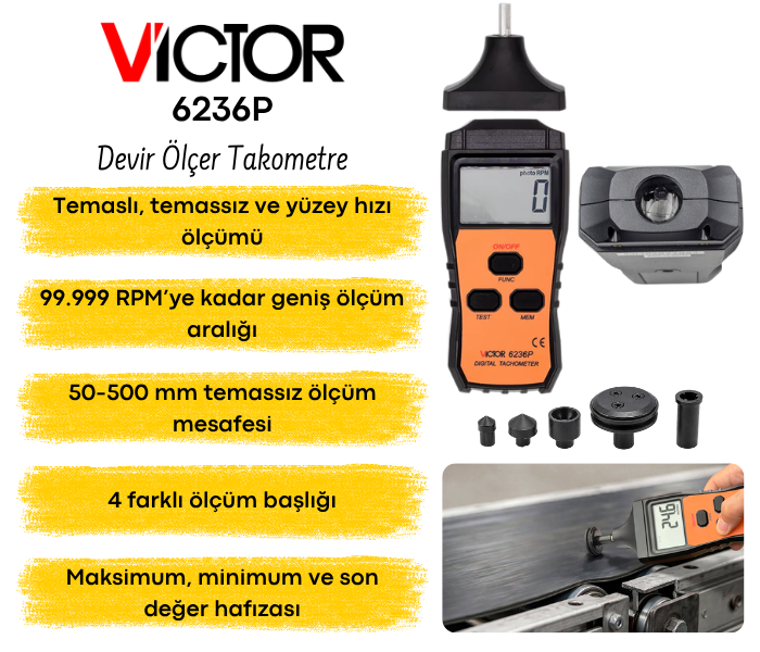 Victor 6236P temaslı ve temassız devir ölçer takometre