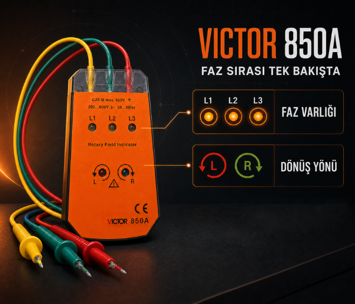 Victor 850A faz varlığı ve dönüş yönü göstergeleri
