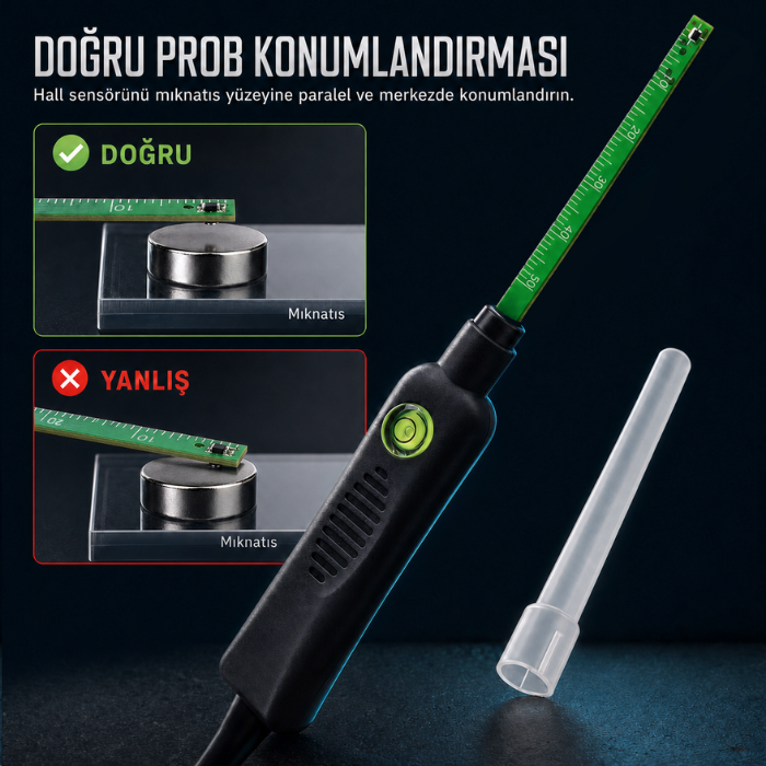 Tenmars TM-197 probunun mıknatıs üzerinde doğru konumlandırılması