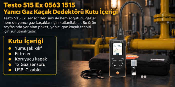 Testo 515 Ex Yanıcı Gaz Kaçak Ölçüm Cihazı Kutu İçeriği