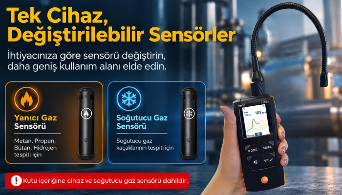 Testo 515 Ex Soğutucu Gaz Kaçak Dedektörü Değiştirilebilir Sensör Yapısı