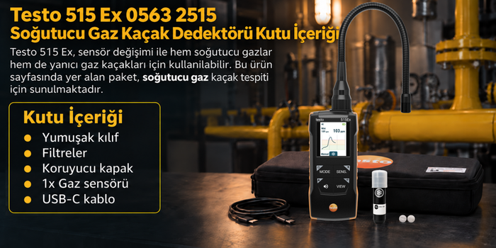 Testo 515 Ex Soğutucu Gaz Kaçak Ölçüm Cihazı Kutu İçeriği