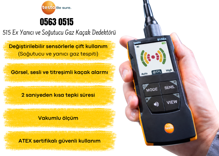 Testo 515 Ex Yanıcı ve Soğutucu Gaz Kaçak Dedektörü Özellikleri
