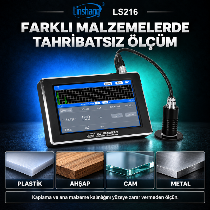 Linshang LS216 ile plastik ahşap cam ve metal kalınlığı ölçümü