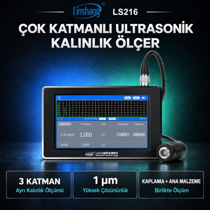 Linshang LS216 üç katmanlı ultrasonik kalınlık ölçer