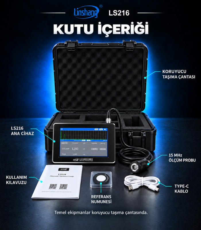 Linshang LS216 ultrasonik kalınlık ölçer kutu içeriği