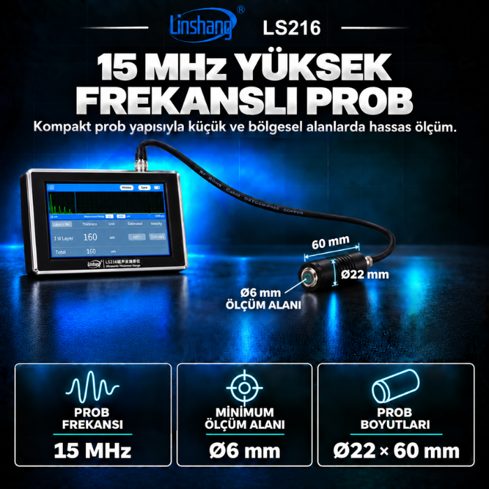 Linshang LS216 15 MHz ultrasonik ölçüm probu