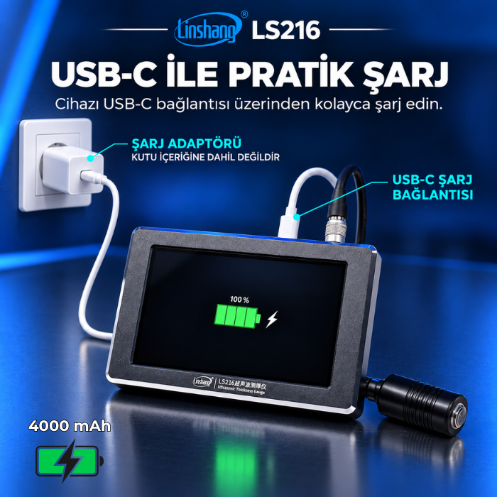 Linshang LS216 USB-C şarj bağlantısı ve 4000 mAh batarya