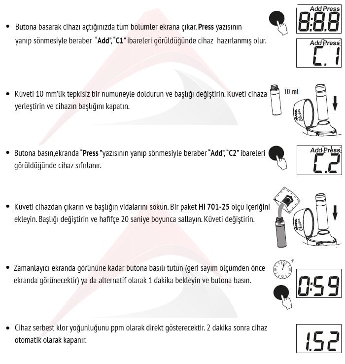 Hanna HI 701 serbest klor ölçer