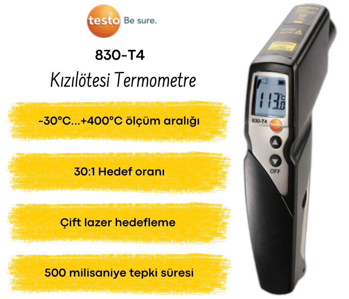Testo 830-T4 Çift Lazerli Kızılötesi Termometre 400°C Özellikleri