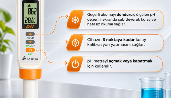 AZ 8613 pH ölçer buton açıklamaları