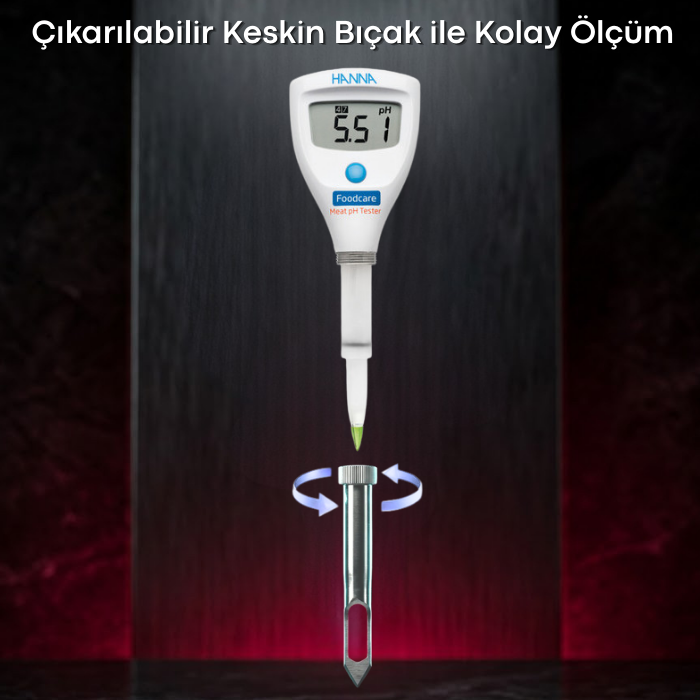 Hanna HI981045 Et pH Test Cihazı Çıkarılabilir Keskin Bıçak ile Kolay Ölçüm