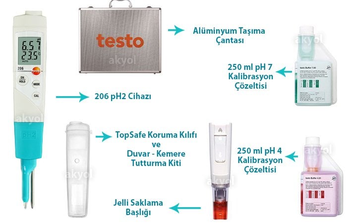 testo 206 ph2 ph ve sıcaklık ölçer cihazı set