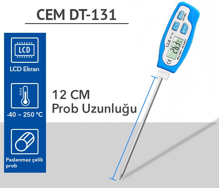 Cem DT-131 Daldırma Tipi Termometre | Problu Termometre