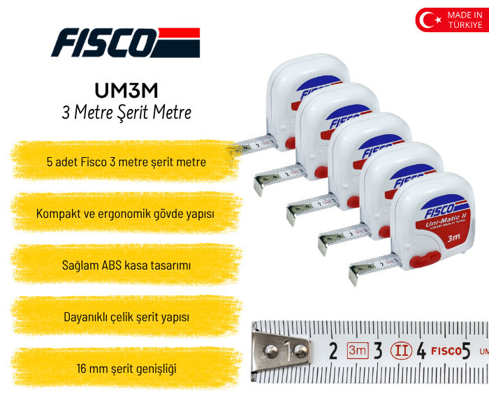 Fisco Uni-Matic II UM3M 3 Metre Şerit Metre 5'li Paket Ayrıntıları