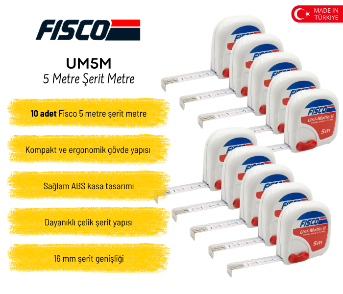 Fisco Uni-Matic II UM5M 5 Metre Şerit Metre | 10'lu PaketFisco Uni-Matic II UM5M 5 Metre Şerit Metre | 10'lu Paket Ayrıntıları
