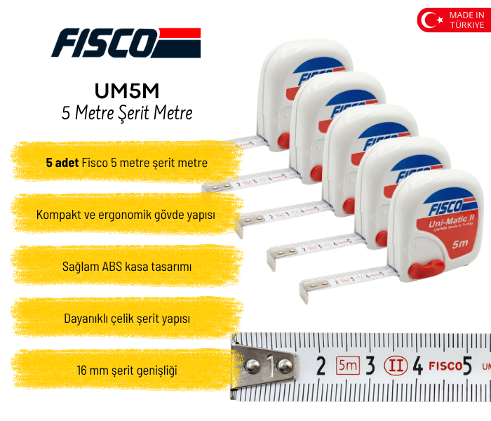 Fisco Uni-Matic II UM5M 5 Metre Şerit Metre | 5'li Paket Ayrıntıları