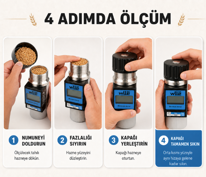 Wile 65 ile tahıl rutubeti ölçüm aşamaları