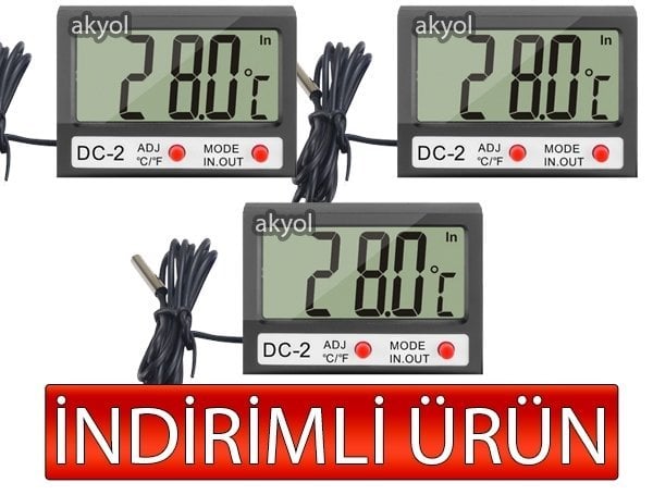 DC-2 Mini Kablolu İç-Dış Termometre Saat (3' lü Paket)
