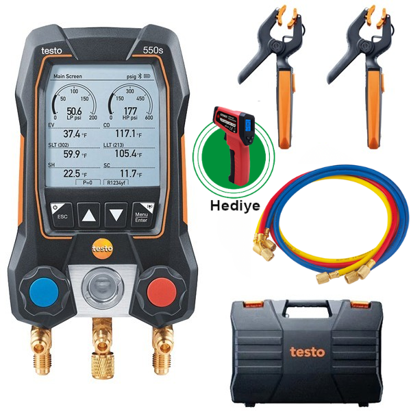 Testo 550S Dijital Manifold ve Hortum Seti 4000 Psi | 1/4 ve 5/16 Bağlantılı | R410A