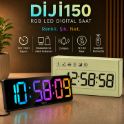 DİJİ150 RGB Renkli Büyük Ekranlı Dijital Saat | Uzaktan Kumandalı