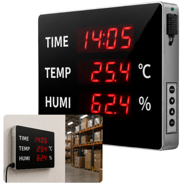 Huato TimeSense-18 Büyük LED Ekranlı Dijital Saat, Sıcaklık ve Nem Göstergesi