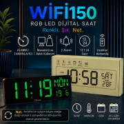 WİFİ150 RGB Renkli Büyük Ekranlı LED Dijital Saat | Sıcaklık ve Gün Gösterimi